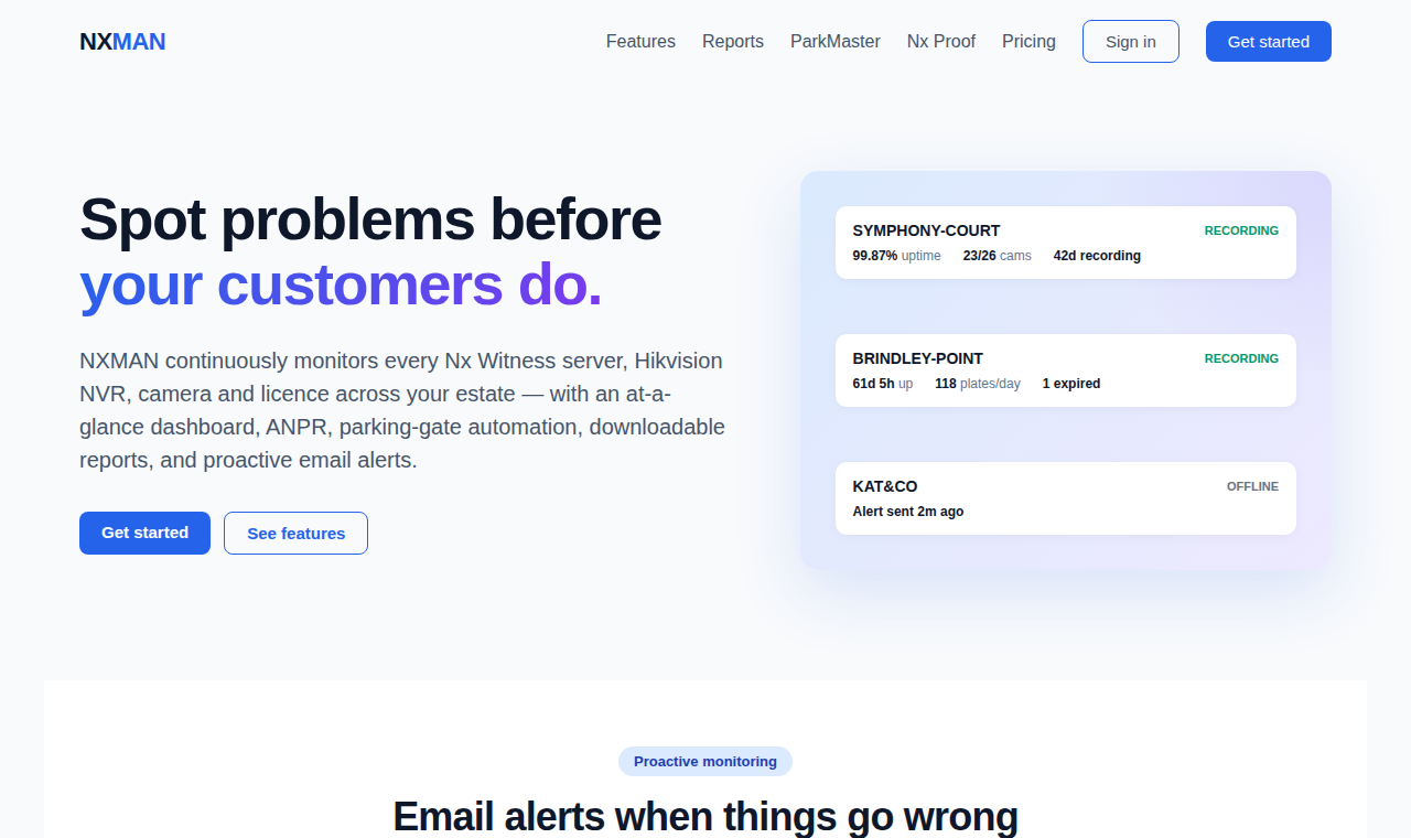 Estate-wide monitoring dashboard — spotting camera and system issues before customers do